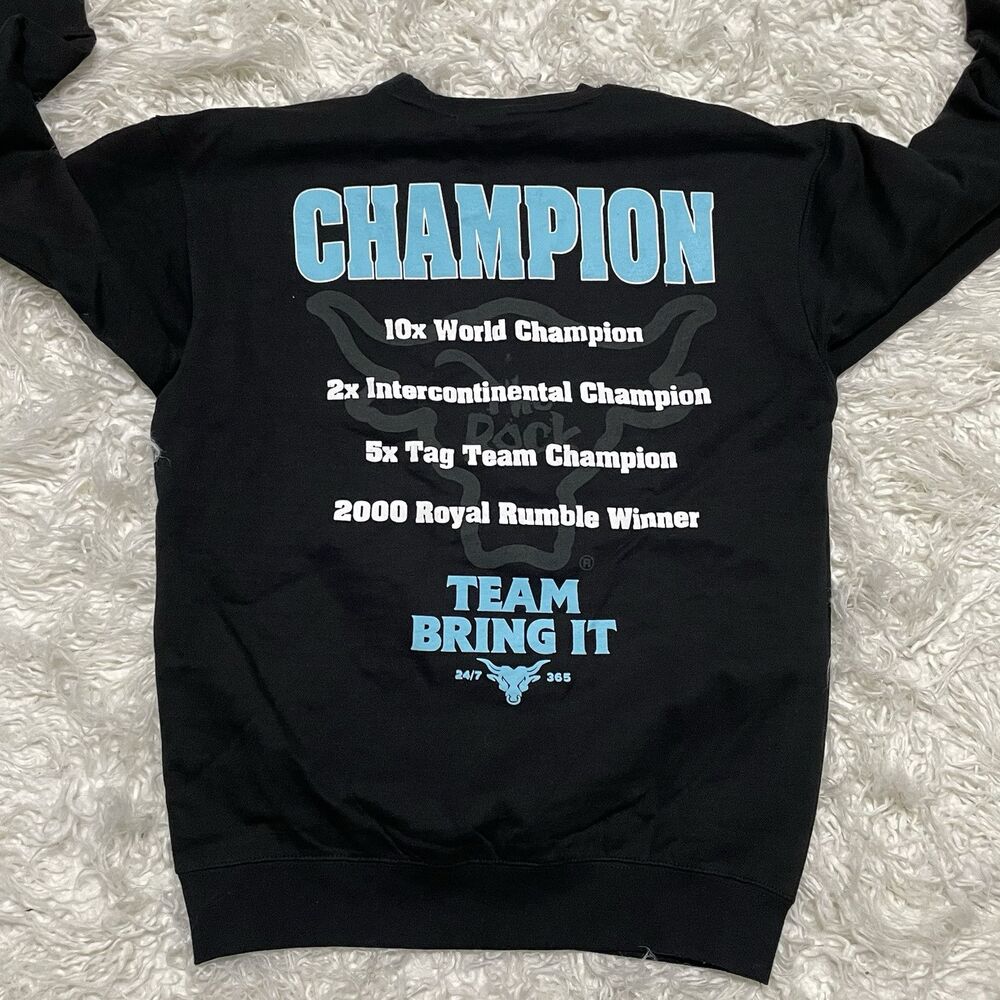 The Rock WWE Champion sweater sweatshirt Medium NEW NWOT Black Mens - Picture 2 of 4